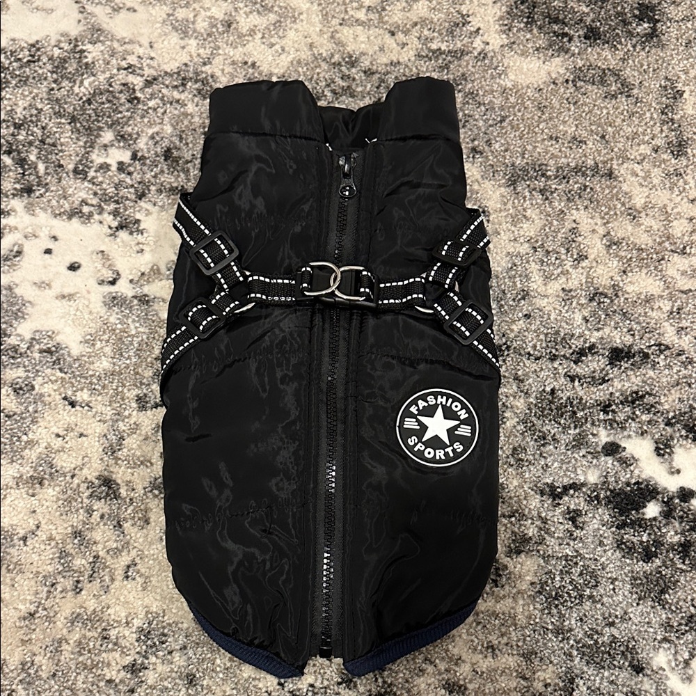 Black Fashion Sports Dog Puffer with harness